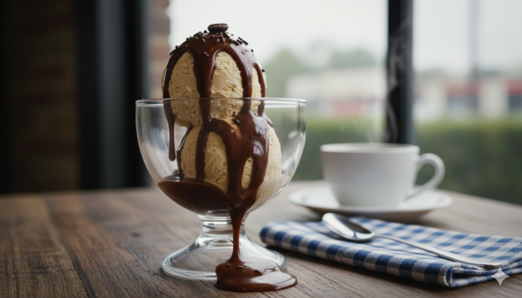 coffee ice cream with hot fudge